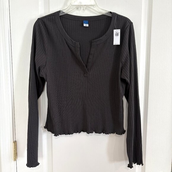 Old Navy Ribbed Knit Pajama Top Split V-neck Charcoal Gray Size Large NEW - Picture 3 of 6